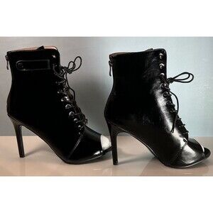 New With Box Black Open Toe High 4 Inch Heel Lace Up Black Pumps US Size 9